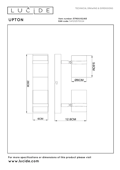 Lucide UPTON - Deckenstrahler - 2xGU10 - Rauchfarbe Grau - technisch